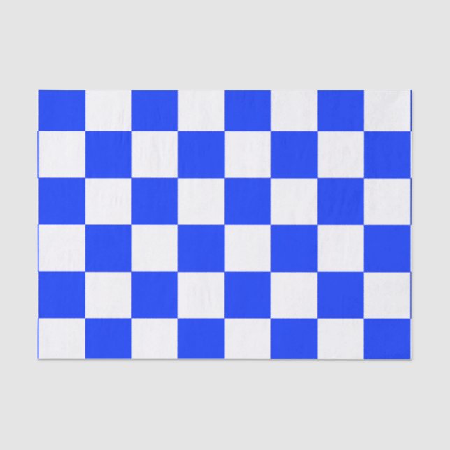 Papier Mousseline Motif chèque À damiers blanc bleu (Recto)
