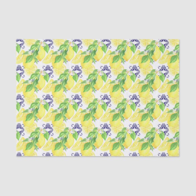 Papier Mousseline Motif citrons Damask (Recto)
