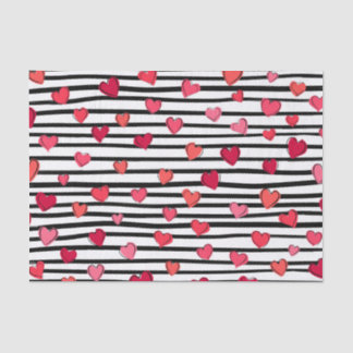 Papier Mousseline Motif Coeurs rose et noir