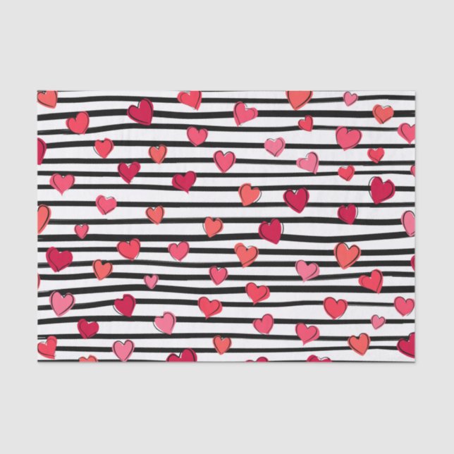 Papier Mousseline Motif Coeurs rose et noir (Recto)
