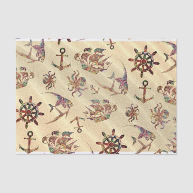 Papier Mousseline Motif côtier sur le sable (Recto)