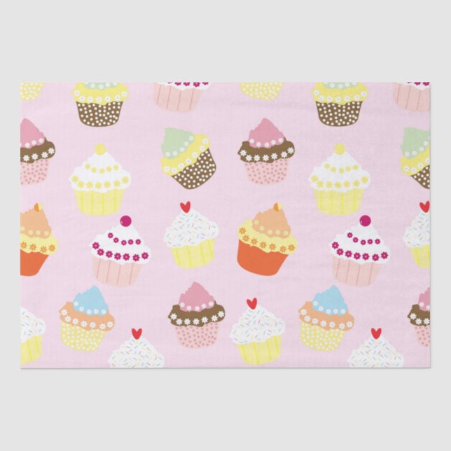 Papier Mousseline Motif Cupcake rose mignonne Anniversaire  (Recto)
