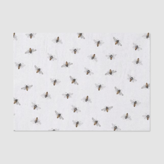 Papier Mousseline Motif d'abeille éparpillé sur l'ivoire (Recto)
