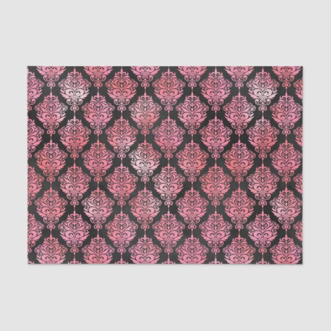 Papier Mousseline Motif Damas rose et noir (Recto)