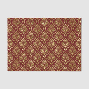 Papier Mousseline Motif damassé floral bourguignon et or
