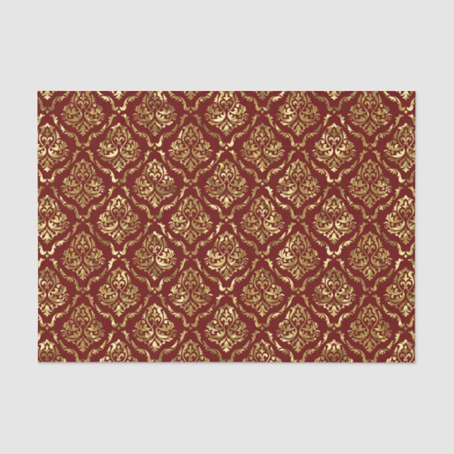 Papier Mousseline Motif damassé floral bourguignon et or (Recto)