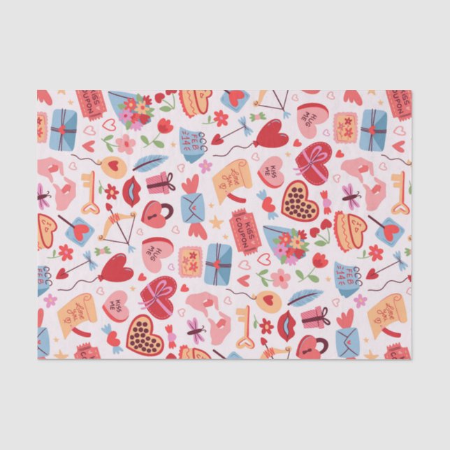 Papier Mousseline Motif d'amour romantique de la Saint-Valentin mign (Recto)