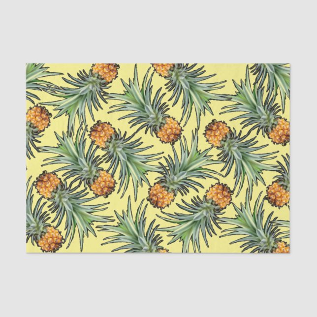 Papier Mousseline Motif d'ananas tropical sur jaune (Recto)