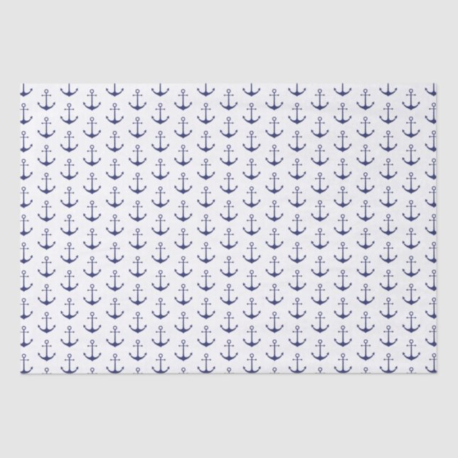 Papier Mousseline Motif d'ancre marine bleu blanc (Recto)