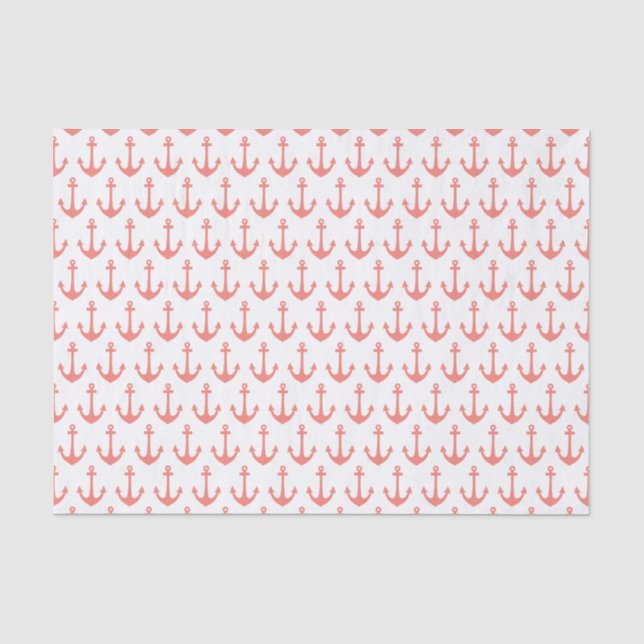 Papier Mousseline Motif d'Ancre marine rose corail (Recto)