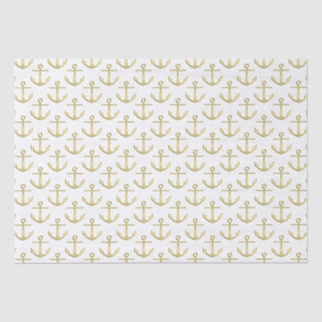 Papier Mousseline Motif d'ancres en or faux et blanc (Recto)