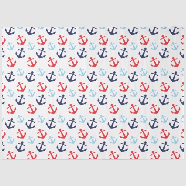 Papier Mousseline Motif d'Ancres nautiques rouges et bleues (Recto)
