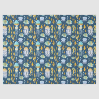 Papier Mousseline Motif d'animaux marins à l'aquarelle