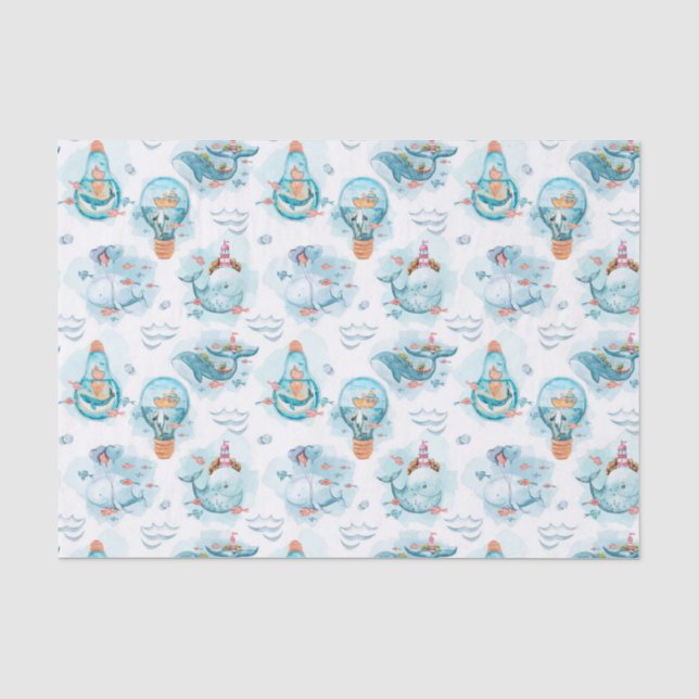 Papier Mousseline Motif d'aquarelle de la belle baleine nautique (Recto)