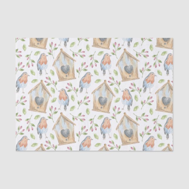 Papier Mousseline Motif d'aquarelle de la maison d'oiseaux (Recto)