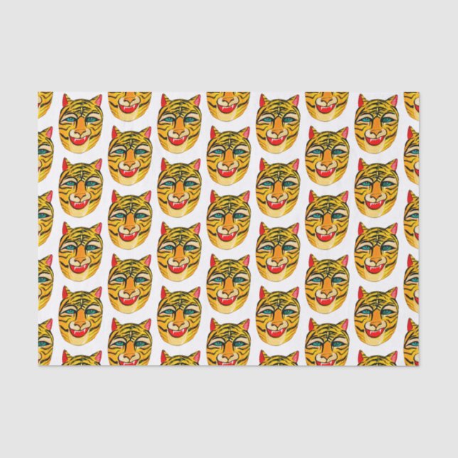 Papier Mousseline Motif d'aquarelle de tigre riant (Recto)