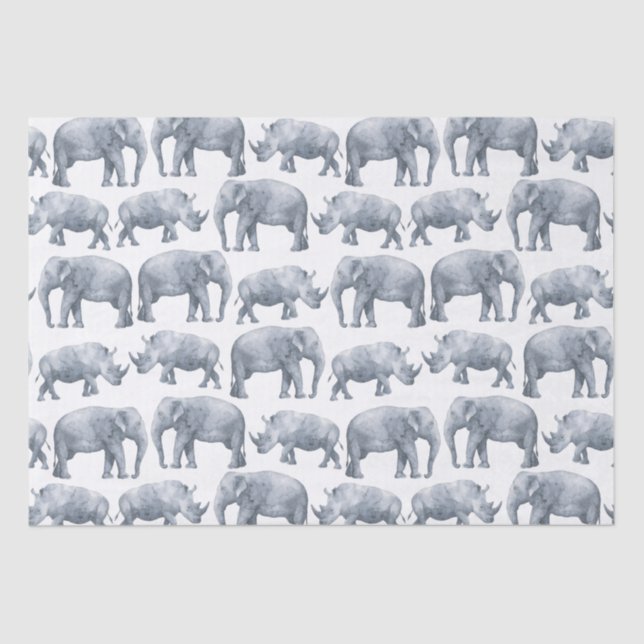Papier Mousseline Motif d'aquarelle Elephant Rhino (Recto)
