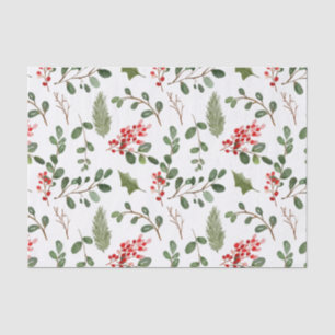 Papier Mousseline Motif d'aquarelle Holly Feuille Red Berry