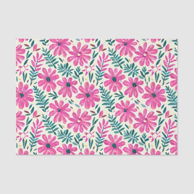 Papier Mousseline Motif d'aquarelle rose botanique (Recto)