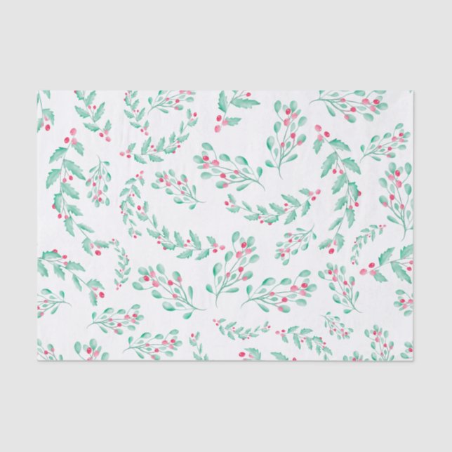Papier Mousseline Motif d'aquarelle vert rouge moderne (Recto)