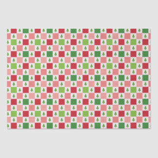 Papier Mousseline Motif d'arbre de Noël - Rouge, rose, vert