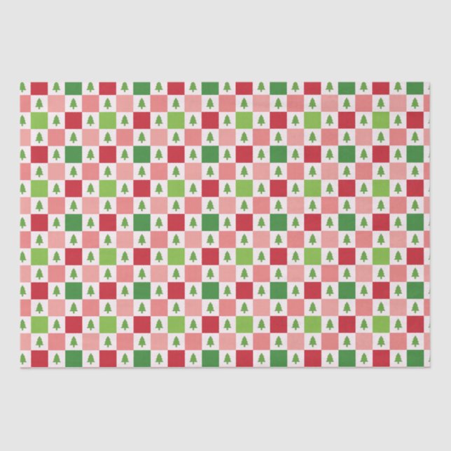 Papier Mousseline Motif d'arbre de Noël - Rouge, rose, vert (Recto)
