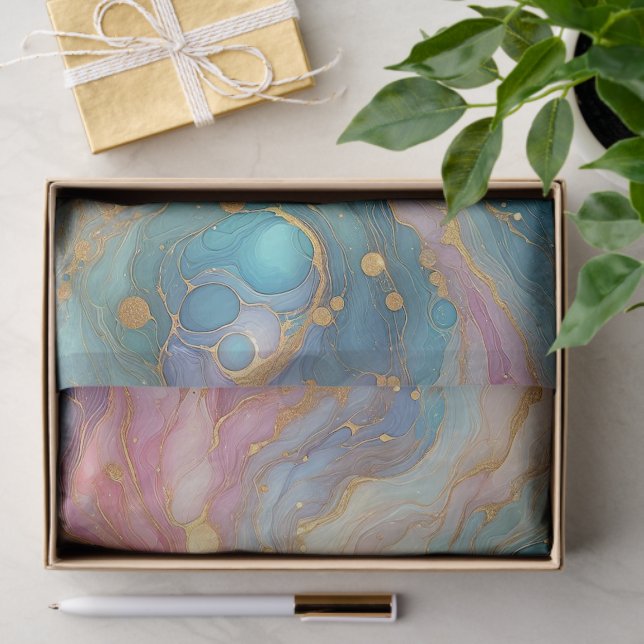 Papier Mousseline Motif d'art en marbre rose violet Turquoise Aqua B (Cadeau)
