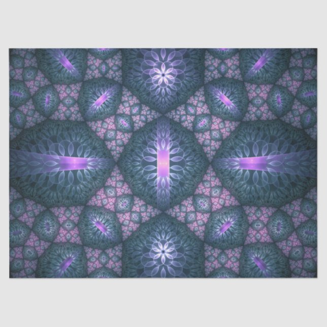 Papier Mousseline motif d'art fractal 3D Turquoise violet rose (Recto)