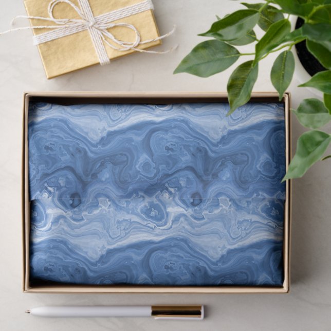Papier Mousseline Motif d'art marbré Azure Cobalt Blue White Agate (Cadeau)