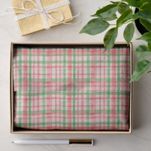 Papier Mousseline Motif d'Art Plaid Pink Rose Vert Classique