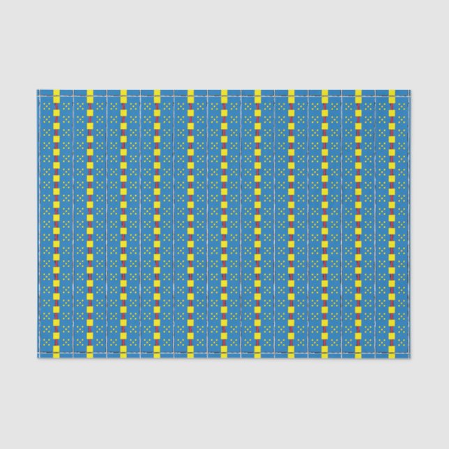 Papier Mousseline Motif d'art populaire géométrique bleu et jaune (Recto)