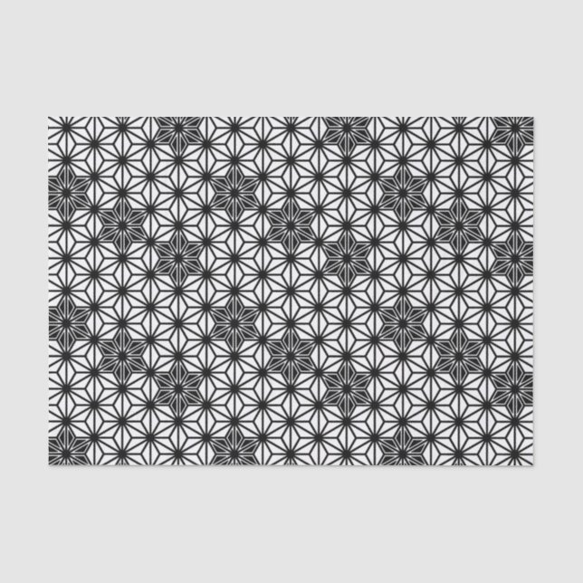 Papier Mousseline Motif d'Asanoha de Japonais - blanc et noir (Recto)