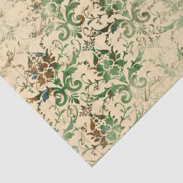 Papier Mousseline Motif d'automne vert et beige éphémère