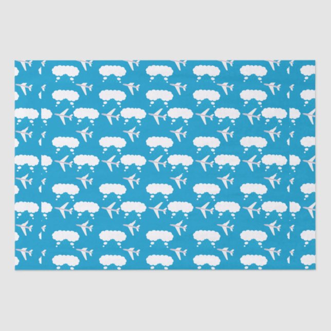 Papier Mousseline Motif d'avion Sky Blue (Recto)