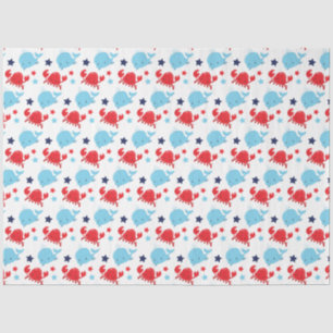 Papier Mousseline Motif de baleines nautiques et de crabes