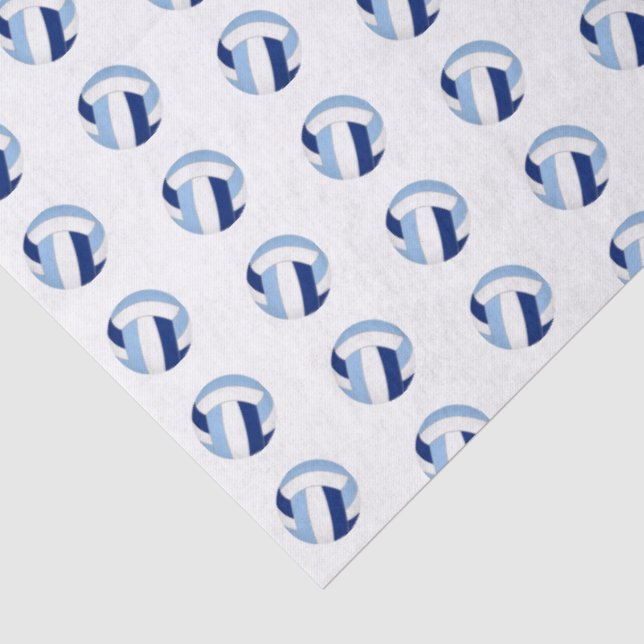 Papier Mousseline motif de ballons de volley bleus blancs minuscules (Détail)