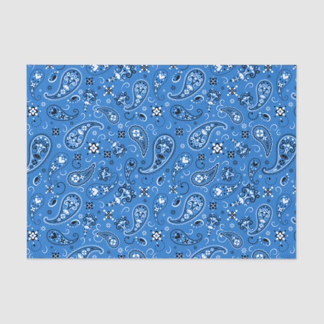 Papier Mousseline Motif de Bandana Retro Blue Paisley (Recto)