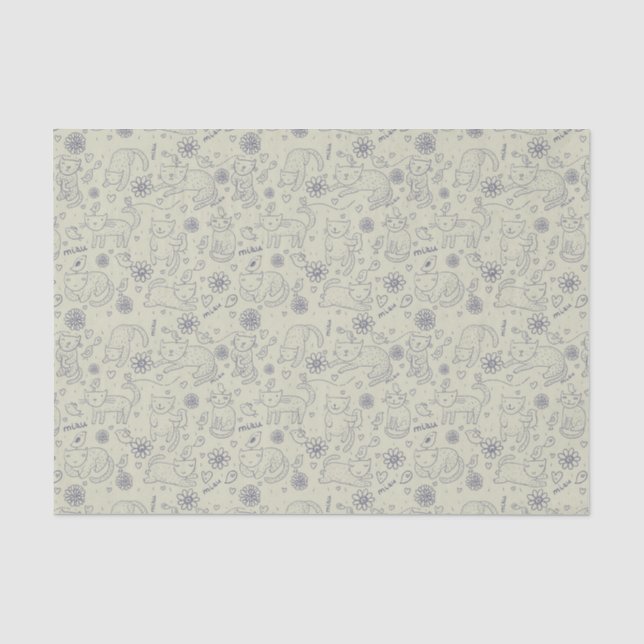 Papier Mousseline Motif de bande dessinée avec les chats drôles (Recto)