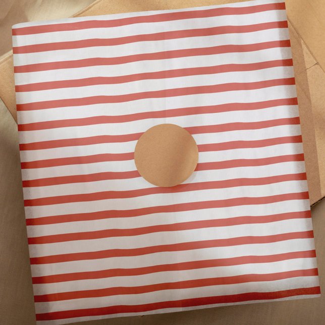 Papier Mousseline Motif de bande rouge et blanc minimal moderne (Wavy Modern Minimal Red & White Stripe Pattern Tissue Paper)