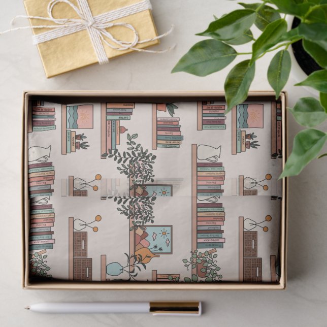 Papier Mousseline Motif de bibliothèque (Cadeau)
