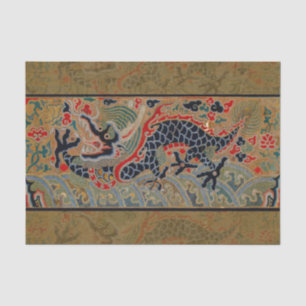 Papier Mousseline Motif de broderie en soie de dragon chinois antiqu
