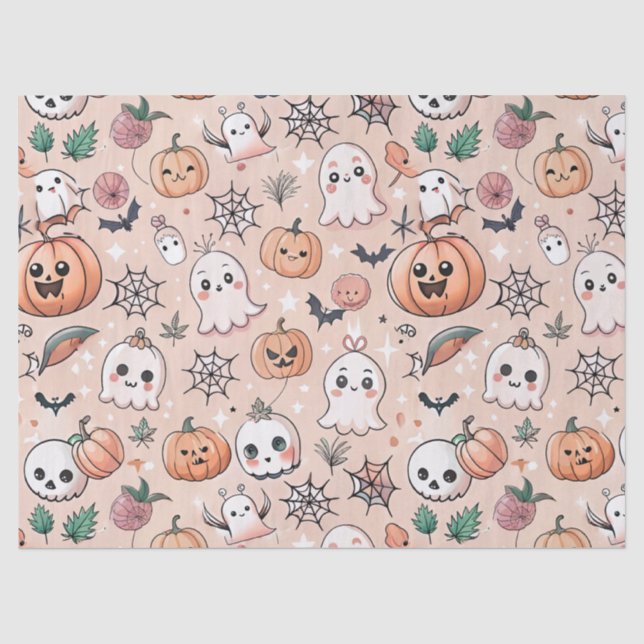 Papier Mousseline Motif de caniche d'Halloween avec Fantômes et Citr (Recto)