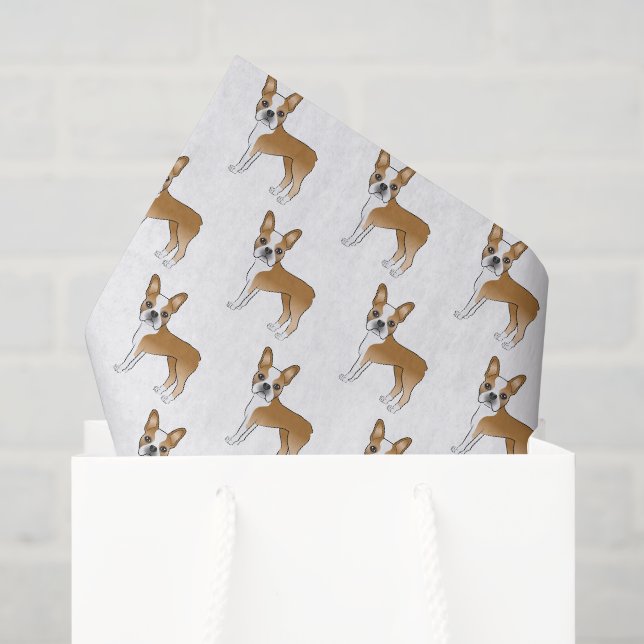 Papier Mousseline Motif De Cartoon De Chien Faune Et White Boston Te (Sac cadeau)
