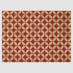 Papier Mousseline Motif de cercle géométrique doré sur fond rouge