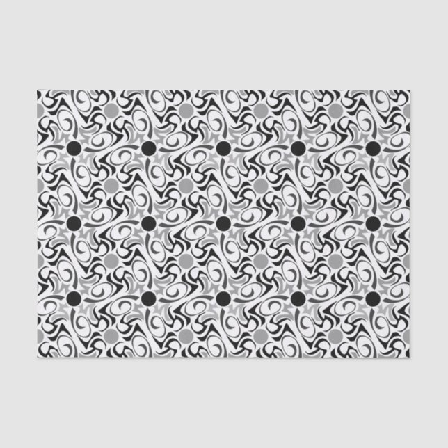 Papier Mousseline Motif de céréales tribales noir et blanc (Recto)