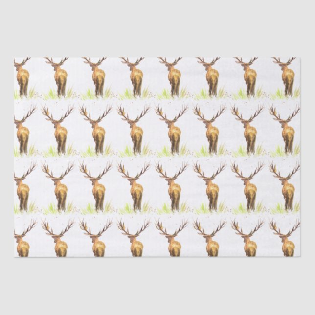 Papier Mousseline Motif de cerfs aquarelle Russe Noël Brown (Recto)