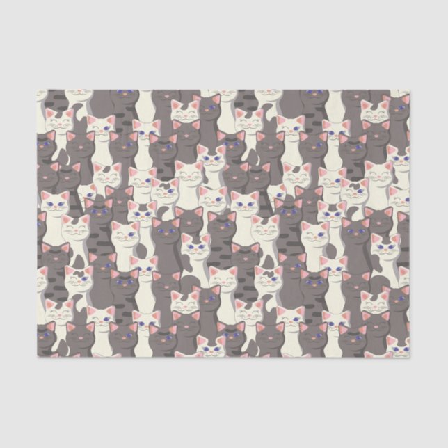 Papier Mousseline Motif de chats blancs et gris (Recto)