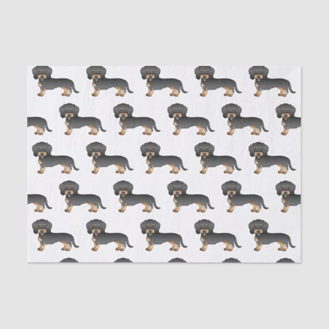 Papier Mousseline Motif de chien Dachshund à poil dur noir et feu (Recto)
