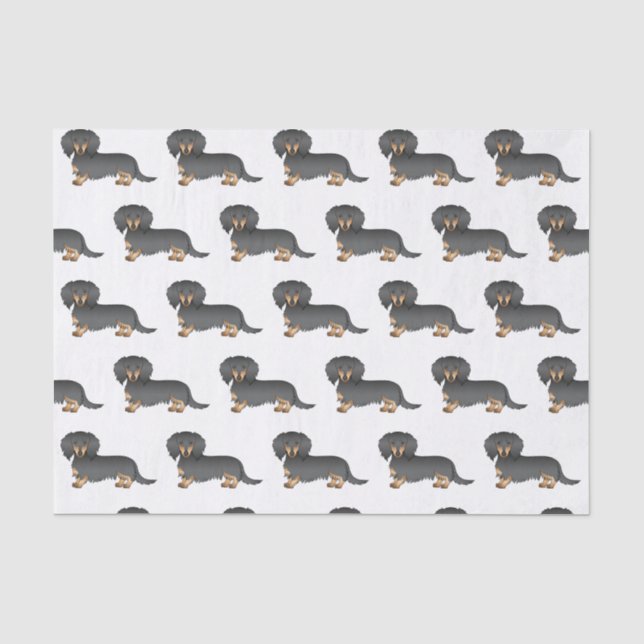 Papier Mousseline Motif de chien mignon noir et tan long cheveux (Recto)