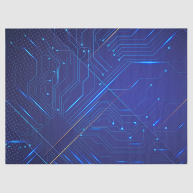 Papier Mousseline Motif de circuit bleu et or (Recto)